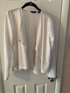 G by Giuliana White Eyelet Open-Front Cardigan